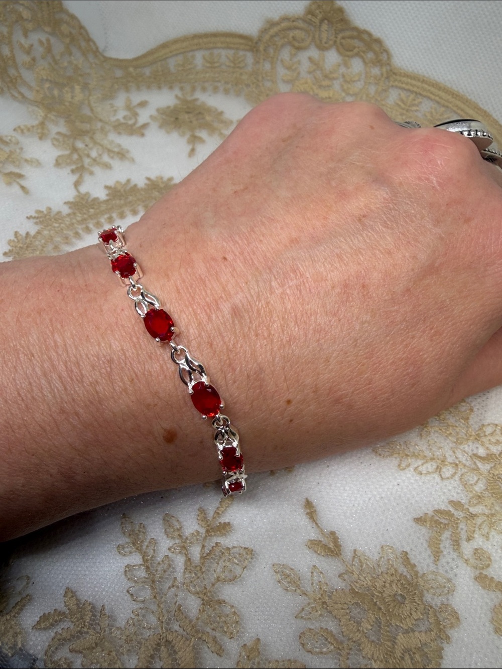 925 Sterling Silver Created Ruby Bracelet Romantic July Birthstone Coquette